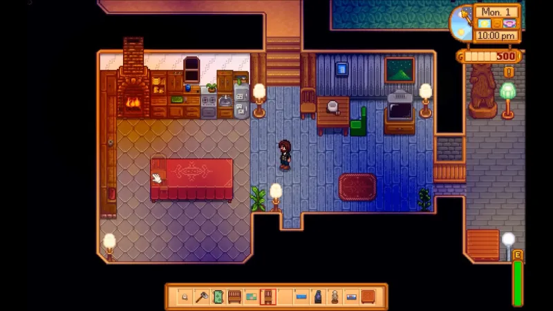 A cabin interior — in co-op each player gets their own cabin on the host’s farm