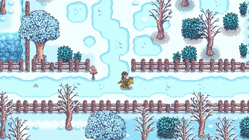 Pelican Town under snow — winter is Glacierfish season